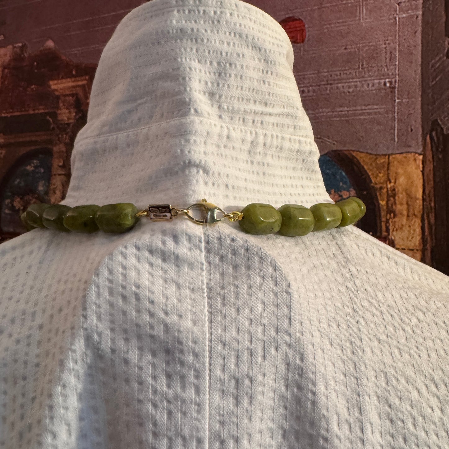 Chiusura collana in Turchese Giallo e Agata Verde, pietra aurea che bilancia Chakra del Cuore e del Plesso Solare (Codice A0017).