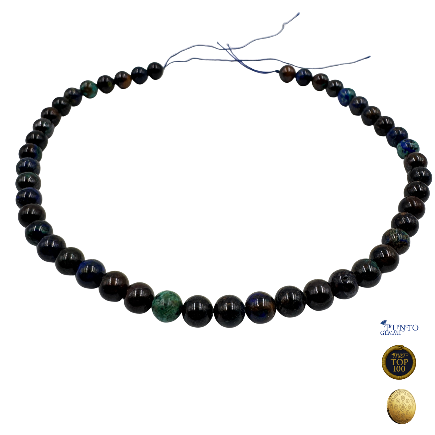 Scatto del filo che evidenzia l'uniformità delle perle e la ricchezza del colore.