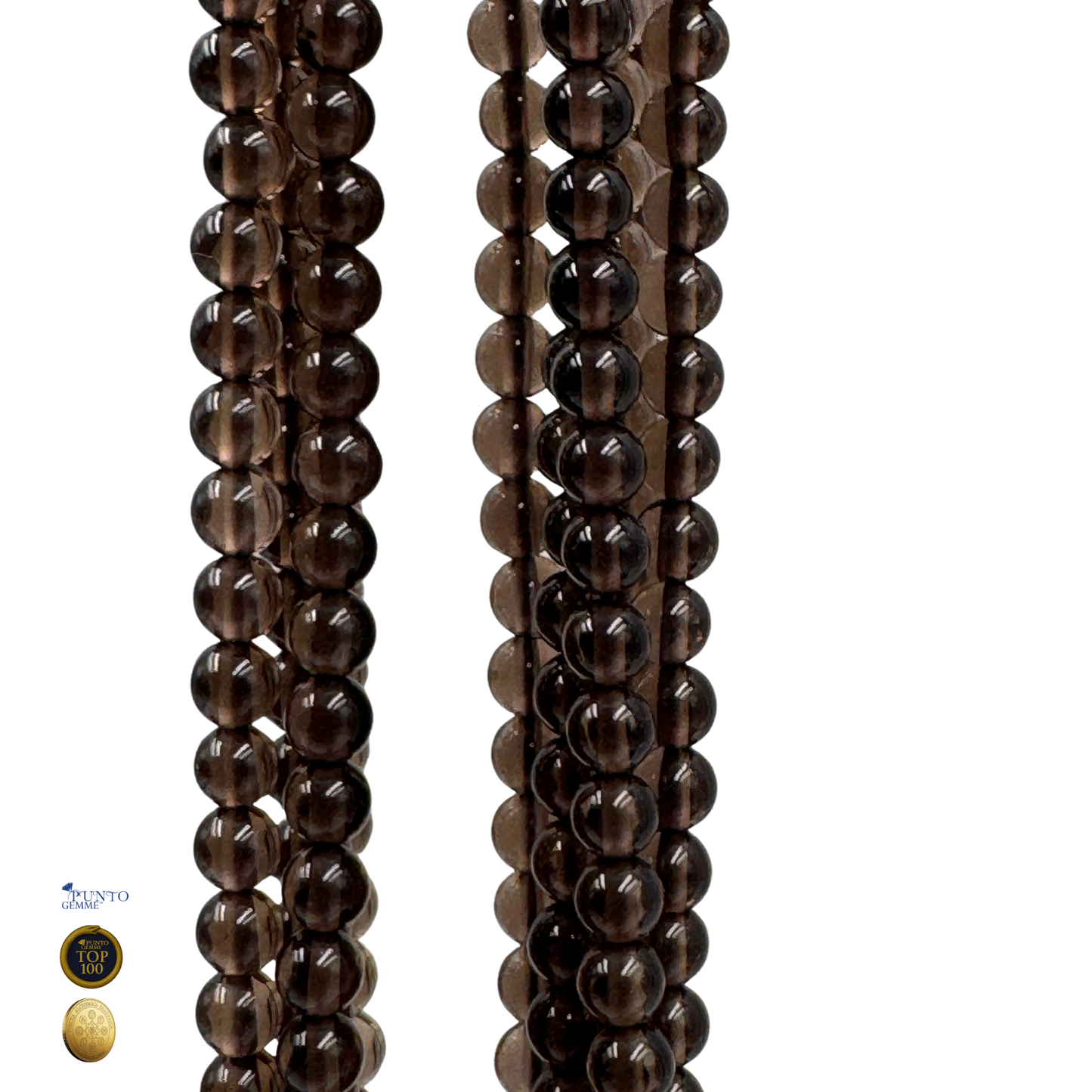 Filo di perle sferiche lisce in Quarzo Fumè Grado AA da 8 mm, molto bello e trasparente, con colore uniforme.