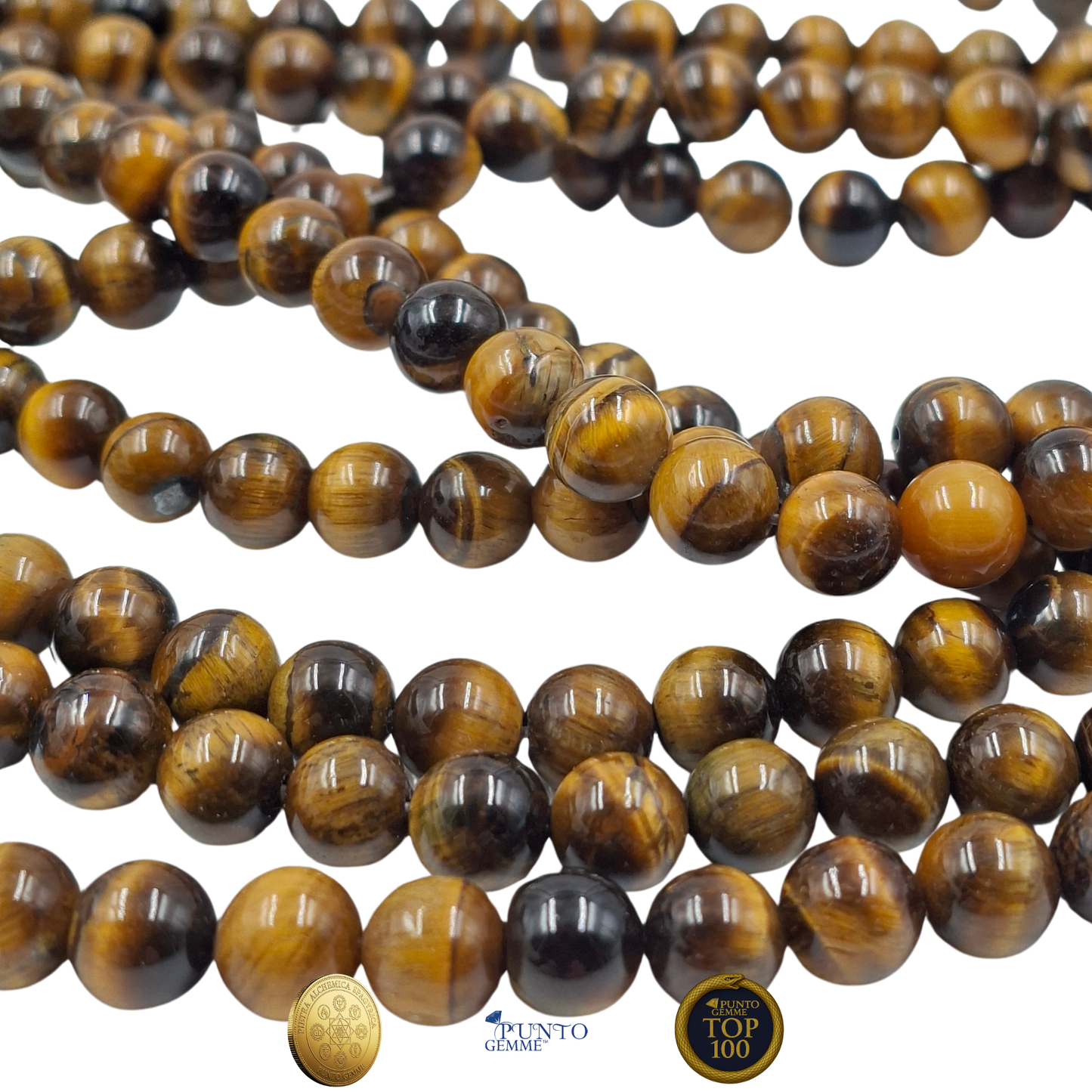 Filo di Pietre Naturali Occhio di Tigre Tonda 8 mm - TOP 100 • Pietra Aurea • PE0841-08