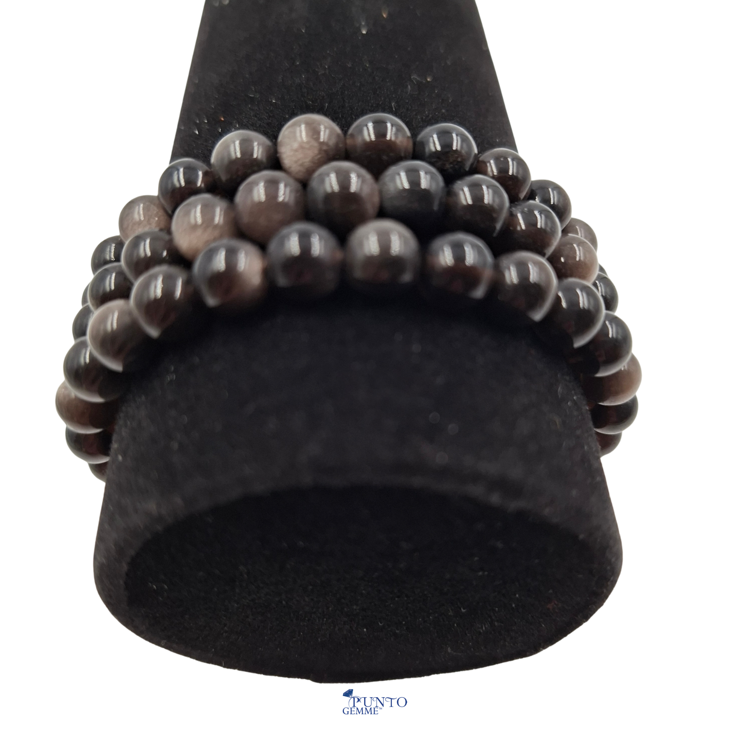 Bracciale elastico Gemmopoli in Ossidiana Goldsu espositore nero