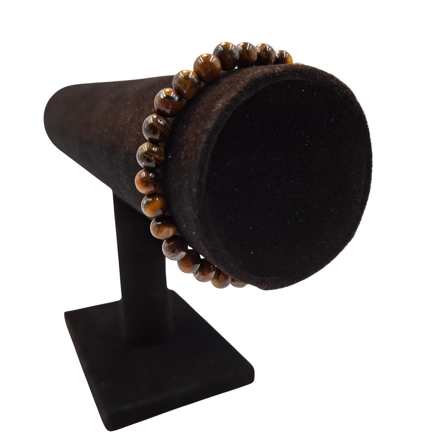 Bracciale elastico in Occhio di Tigre Tonda Liscia, che mostra l'effetto gatteggiamento dorato.