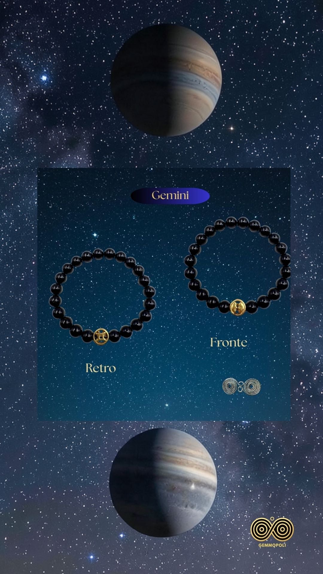 Bracciale Zodiaco Gemelli in Tormalina Nera Certificata (PE8031)