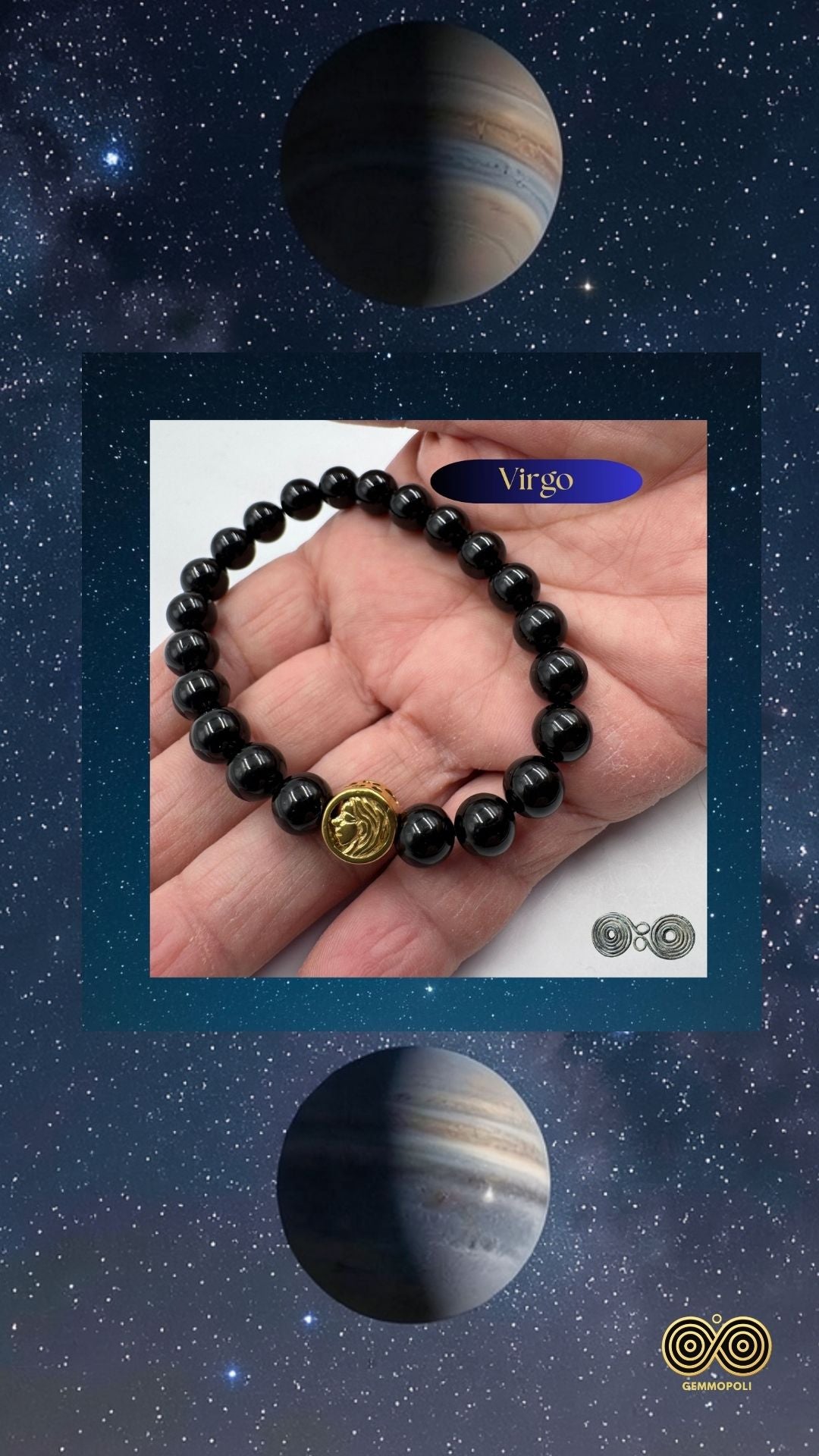 Bracciale Zodiaco Vergine in Tormalina Nera Certificata (PE8034)