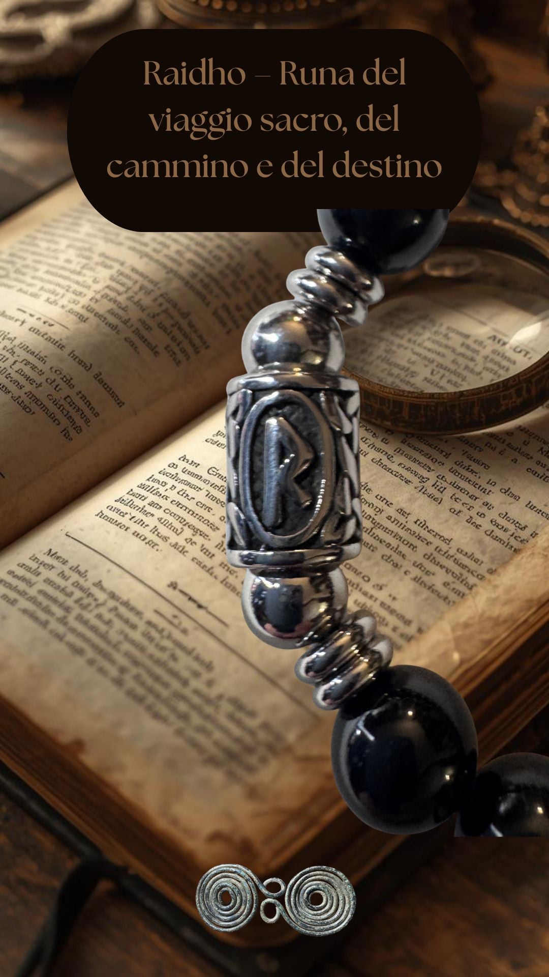 Amuleto protettivo con Runa Raidho per il viaggio spirituale, idea regalo gioiello norreno artigianale Pietra Aurea. PE8045