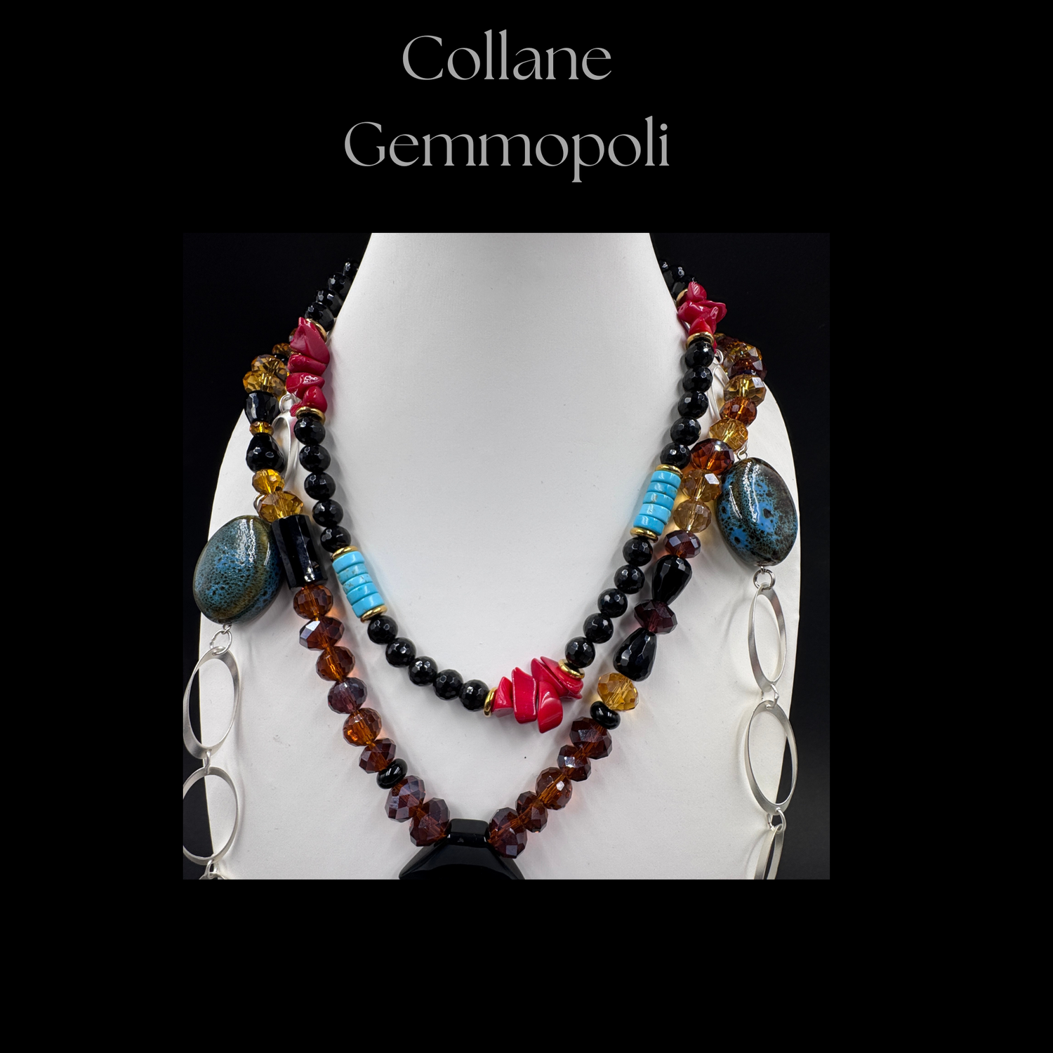 Collana Gemmopoli in pietre dure, cristalli, perline