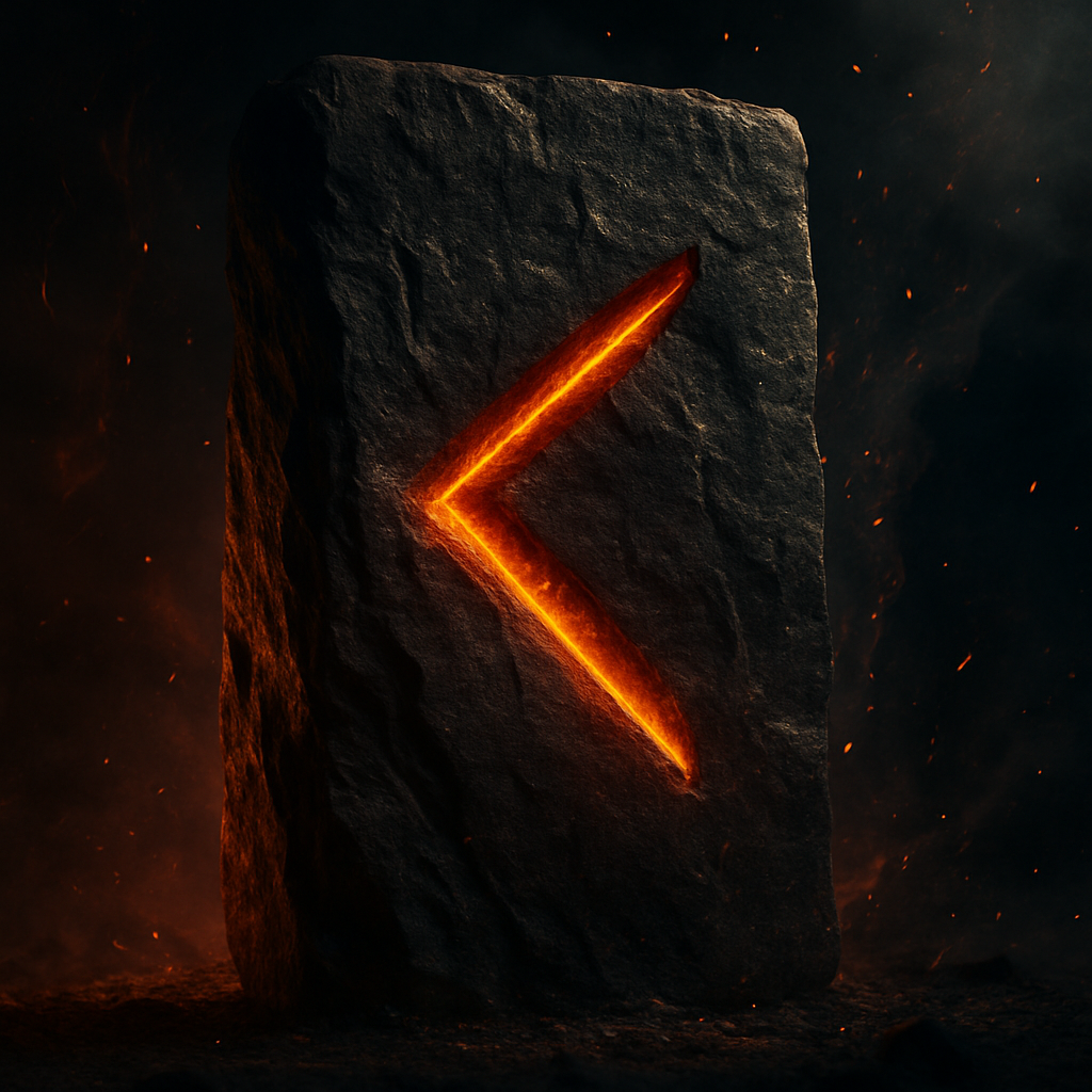 Simbolo della runa Kenaz, fiamma sacra della coscienza e della trasformazione interiore