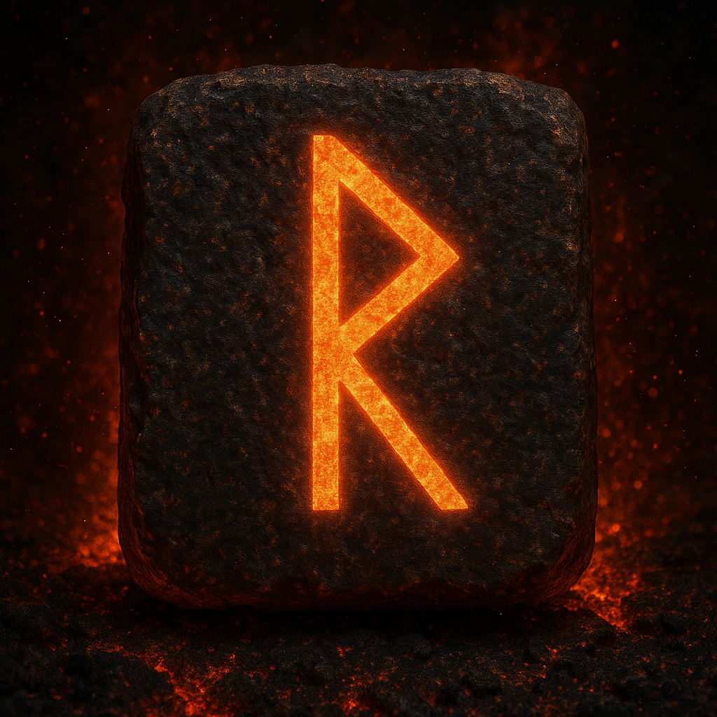 Simbolo della runa Raidho, associata al viaggio sacro, al cammino dell’anima e al turchese protettivo