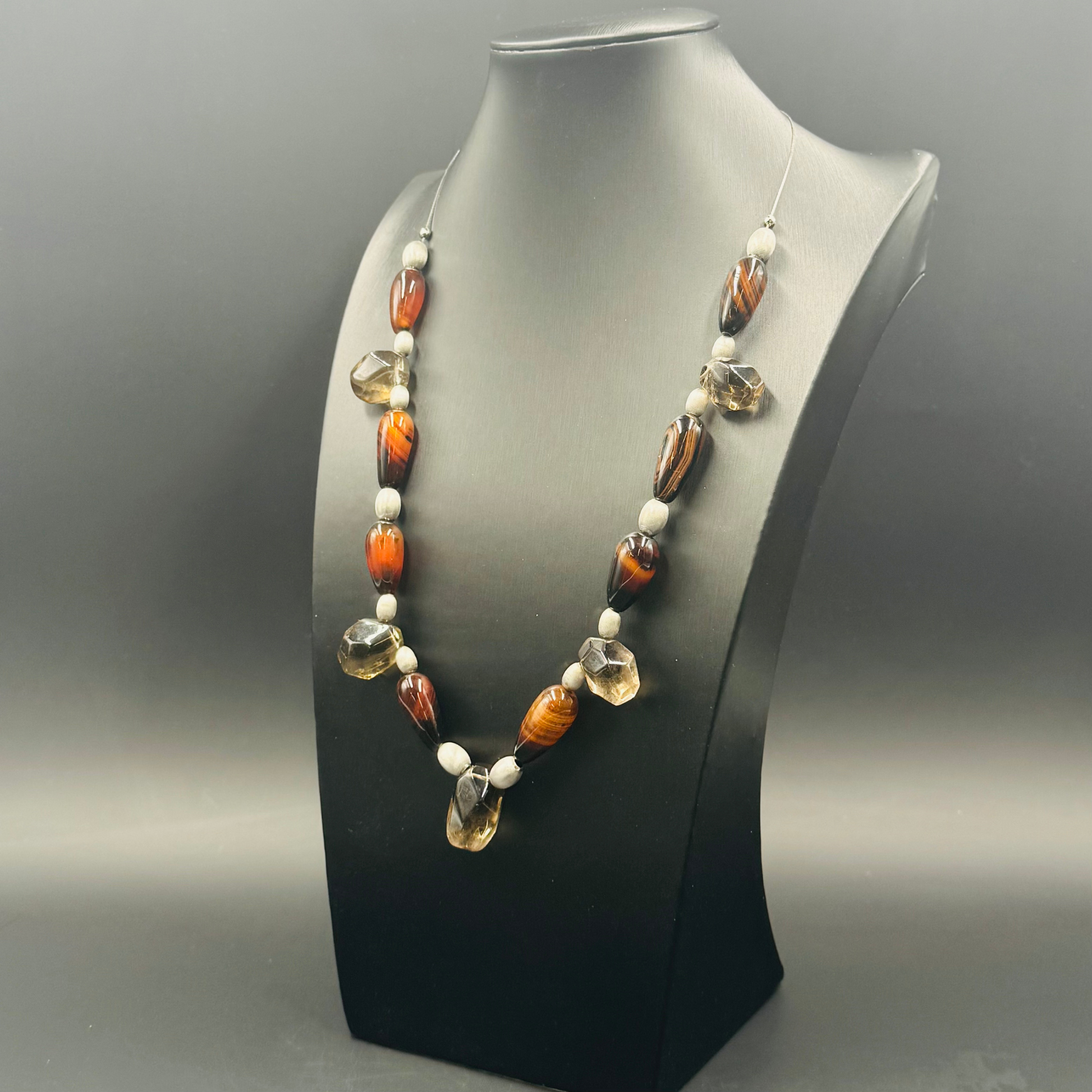 Collana Guy Favia con Agata e Quarzo Fumè , gioiello artigianale italiano