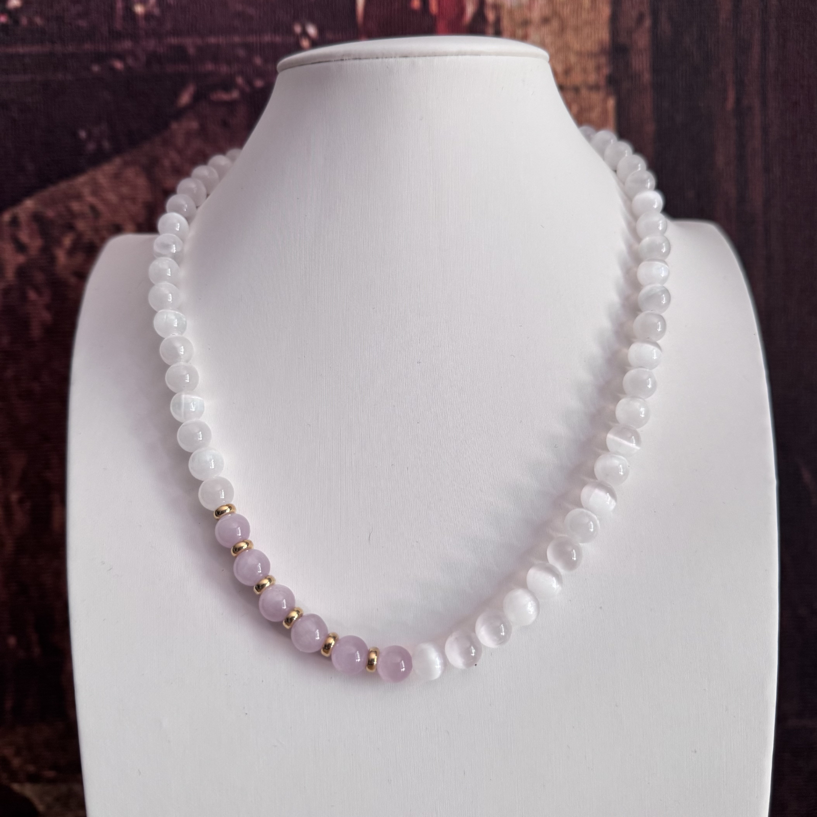 collana selenite e auralite 23 naturale Guy Favia A0011 