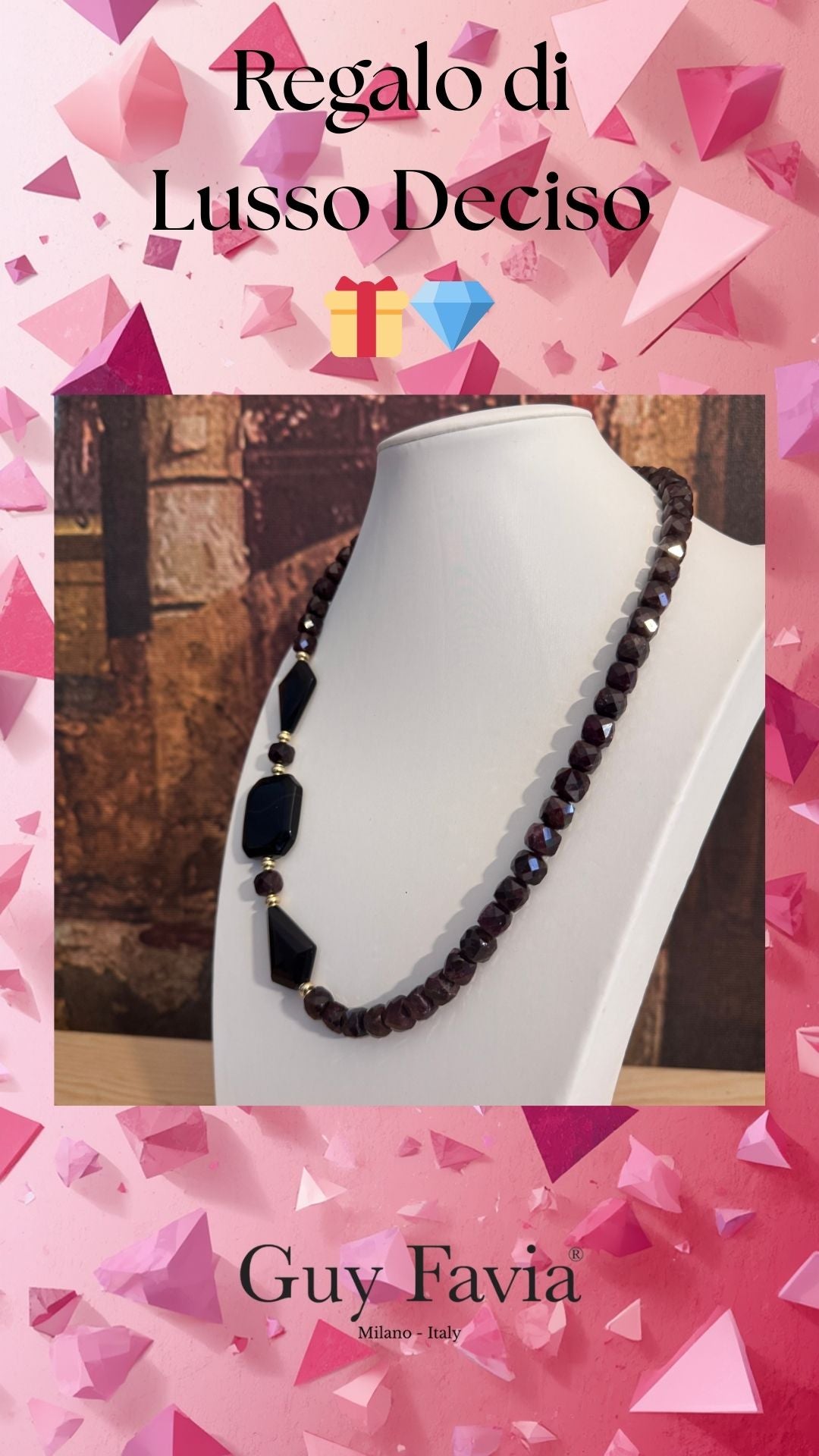 Collana Guy Favia granato onice agata nera A0035 , verticale per social