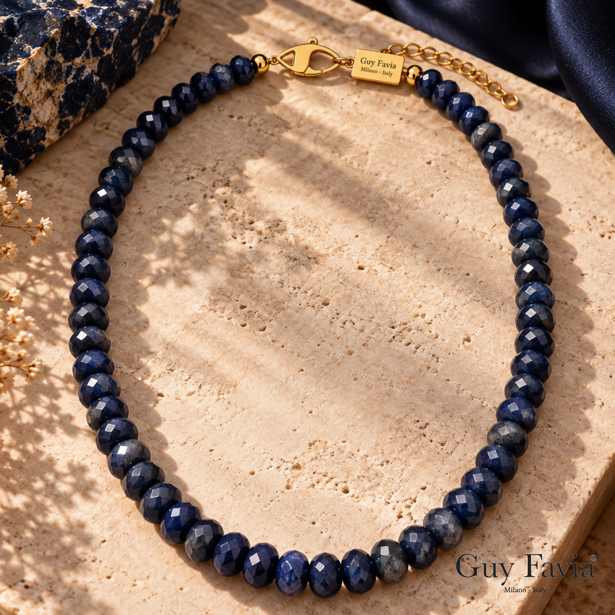 Collana Zaffiro naturale non trattato 8x4 mm Guy Favia A0036