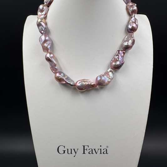 Gioiello esclusivo Guy Favia con perle viola naturali non tinte