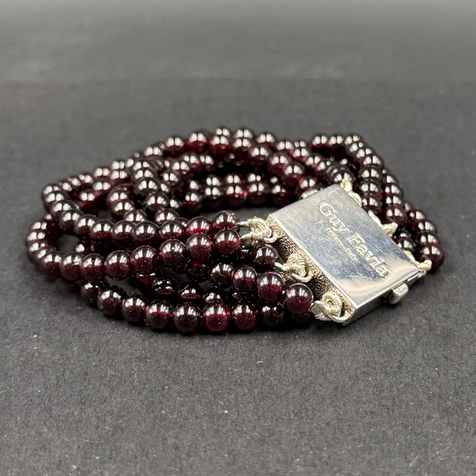 Bracciale Guy Favia tre fili in Granato rosso e Astrophillite con chiusura in Argento 925