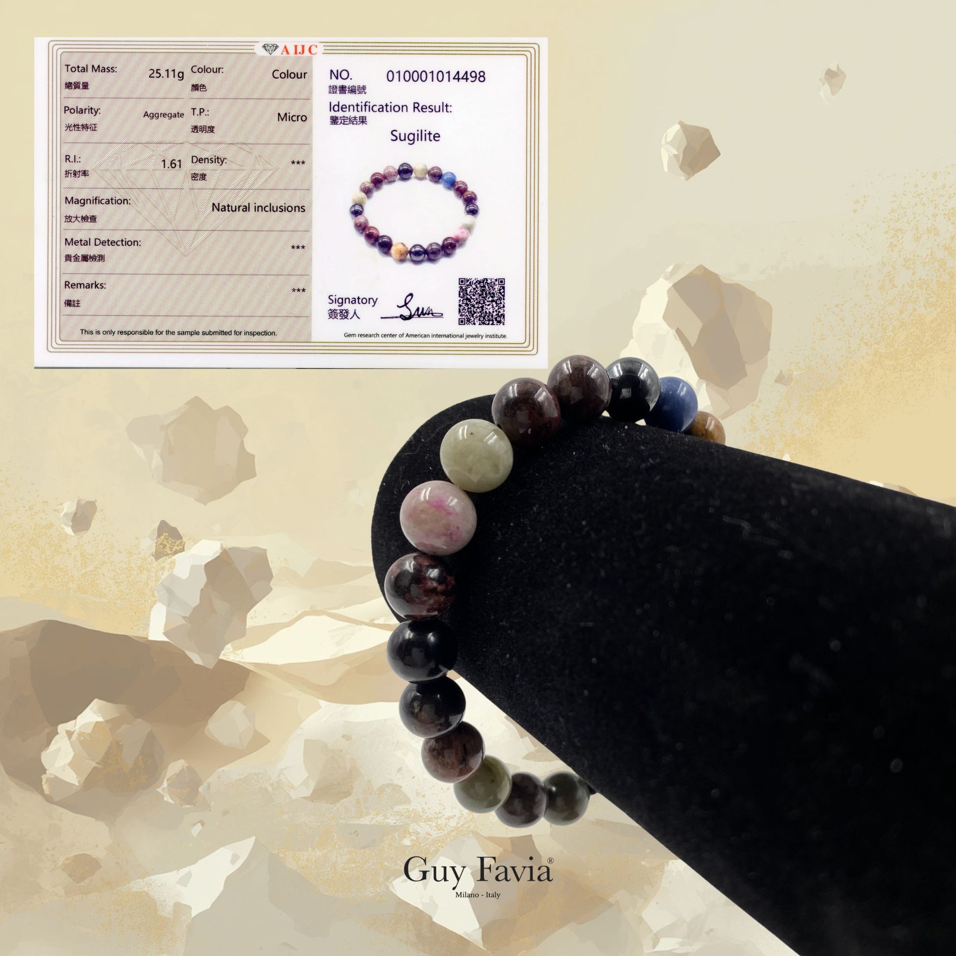 Bracciale con certificato gemmologico AIJC Sugilite naturale Gemmopoli.