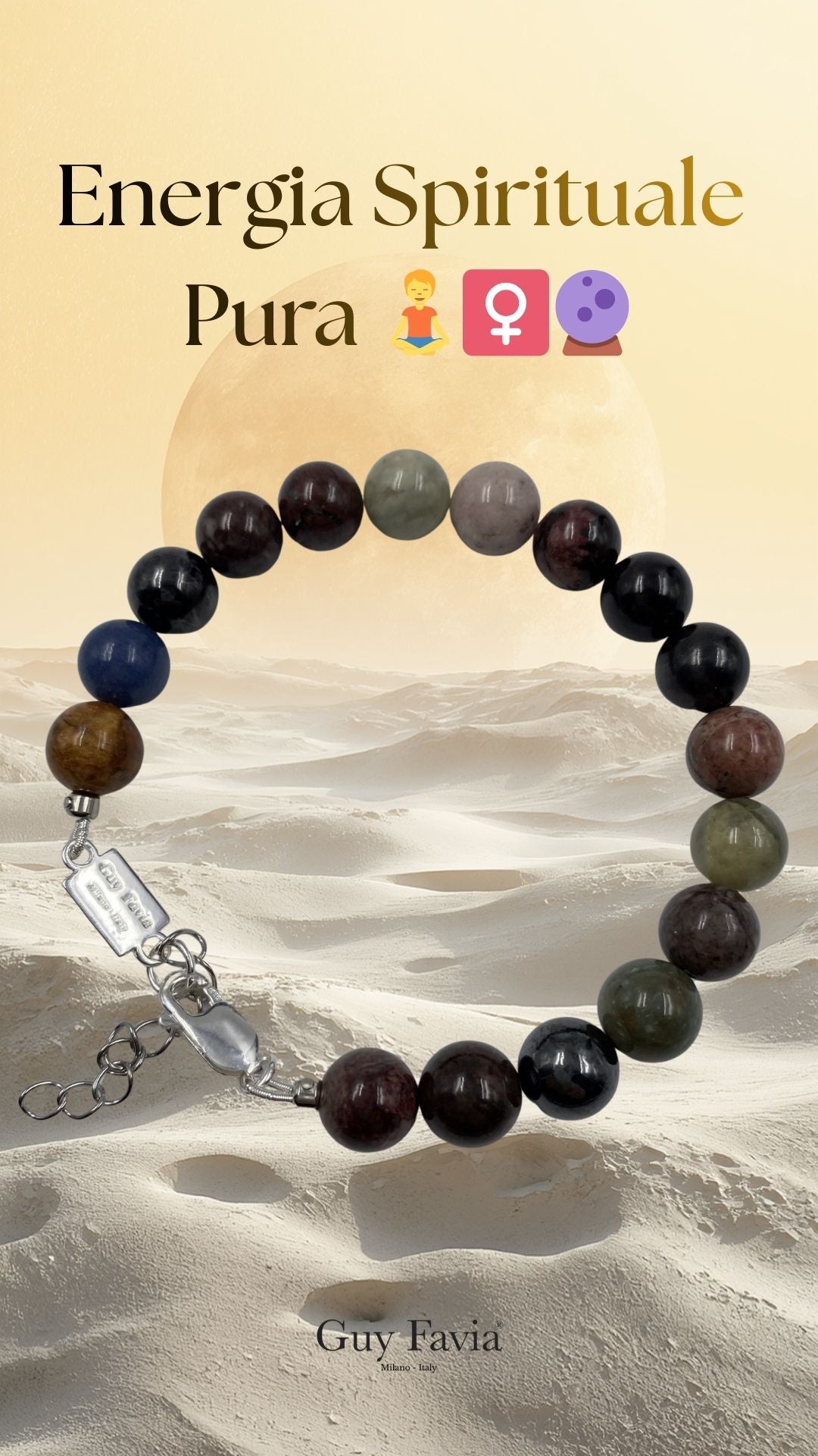 Bracciale Sugilite Multicolor naturale perle 8mm Guy Favia, vertivale per tik tok