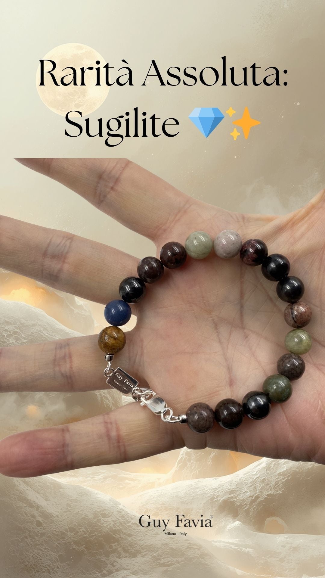 Bracciale pietre dure rare Sugilite multicolor lusso, verticale per instagram