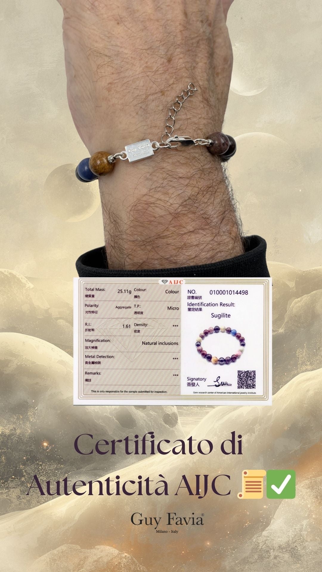 Bracciale Sugilite multicolor bracciale e certificato ente.