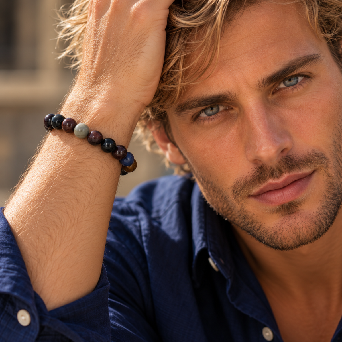 Dettaglio indossato bracciale Sugilite naturale Guy Favia CI0010