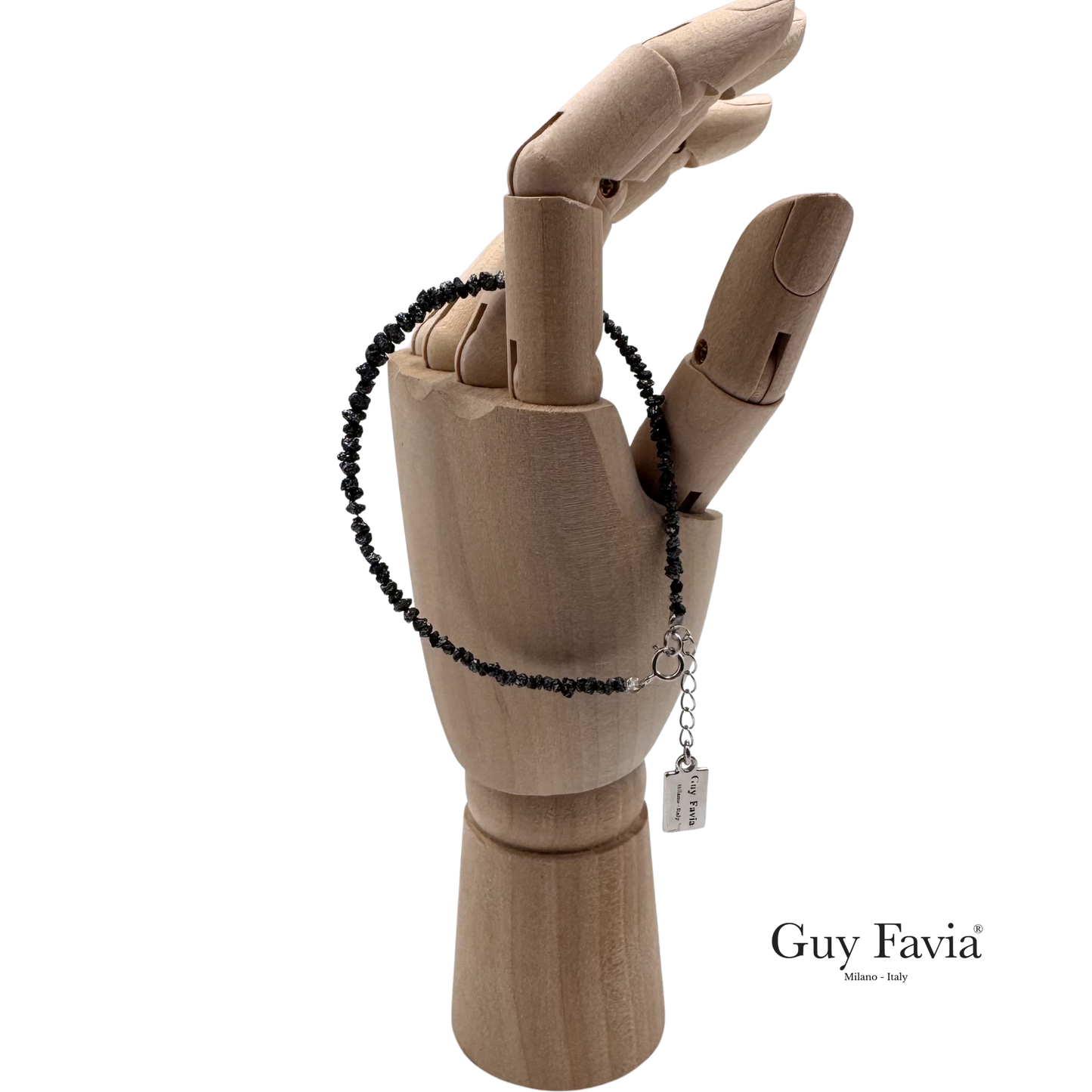 bracciale artigianale diamanti grezzi neri con catenella