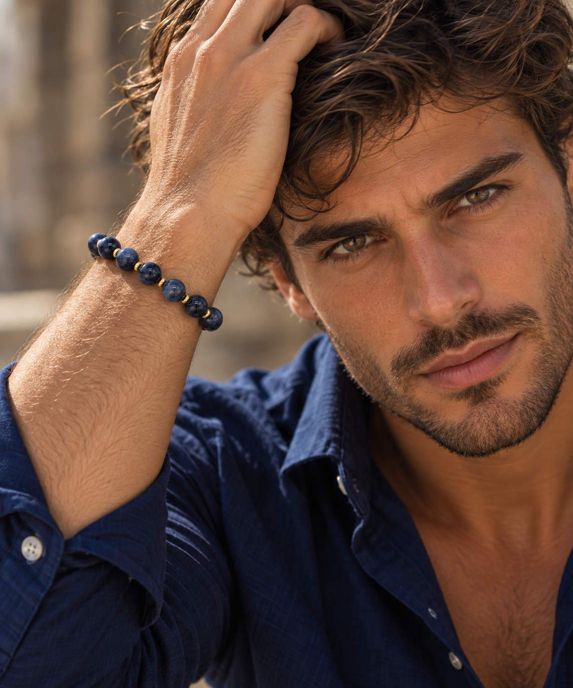 Bracciale Zaffiro Blu Birmania CI0017 indossato al polso da modello