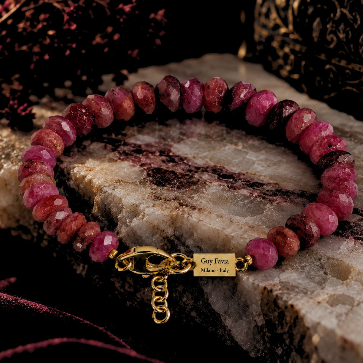 Bracciale Rubino naturale non trattato 7x4 mm Guy Favia C0020