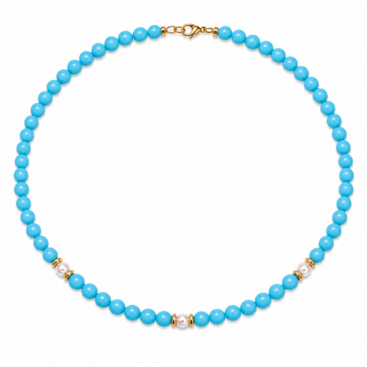 Collana Gemmopoli GA0062 Madreperla Turchese con tre perle Bianche 