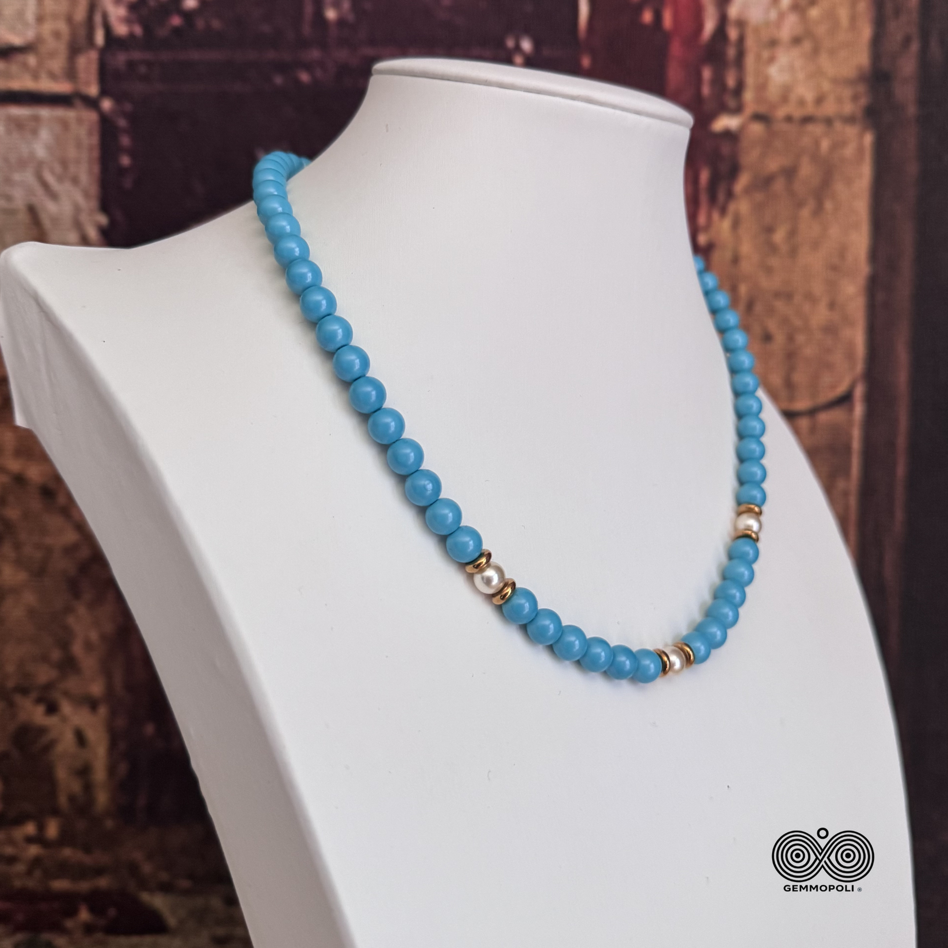 Collana Elegance Easy Turchese e Bianco 6 mm 