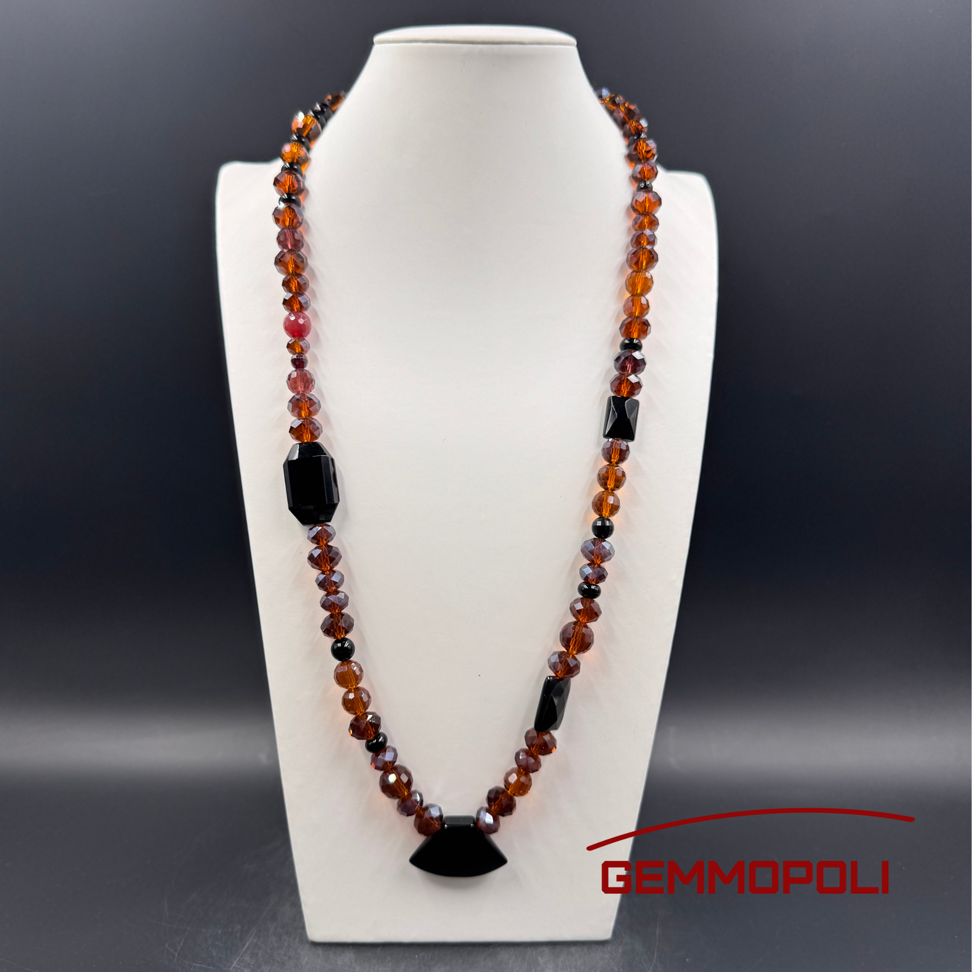 Collana eclettica con cristalli ambrati e pietre dure naturali – Gemmopoli GA0003