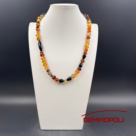 Collana eclettica con cristalli ambrati e pietre dure naturali – Gemmopoli GA0004