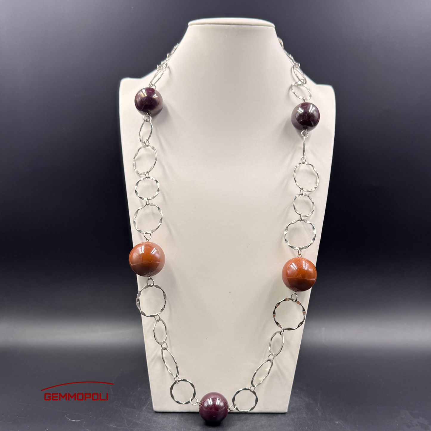  Collana tipo Chanel con sfere in porcellana marrone lucida – 