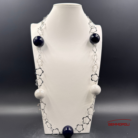Collana tipo Chanel con sfere in porcellana bianca e nera