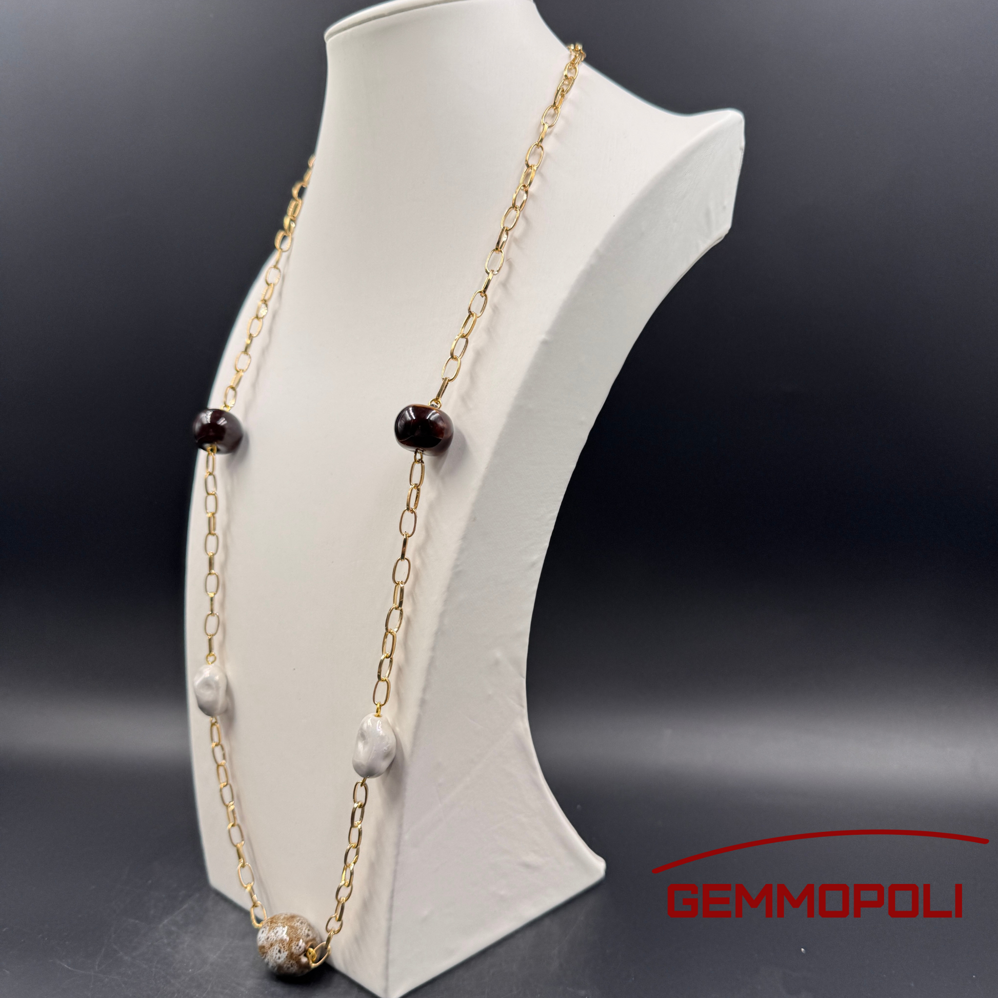 Collana lunga Chanel style con sfere in porcellana smaltata bianche e marrone scuro – Gemmopoli 