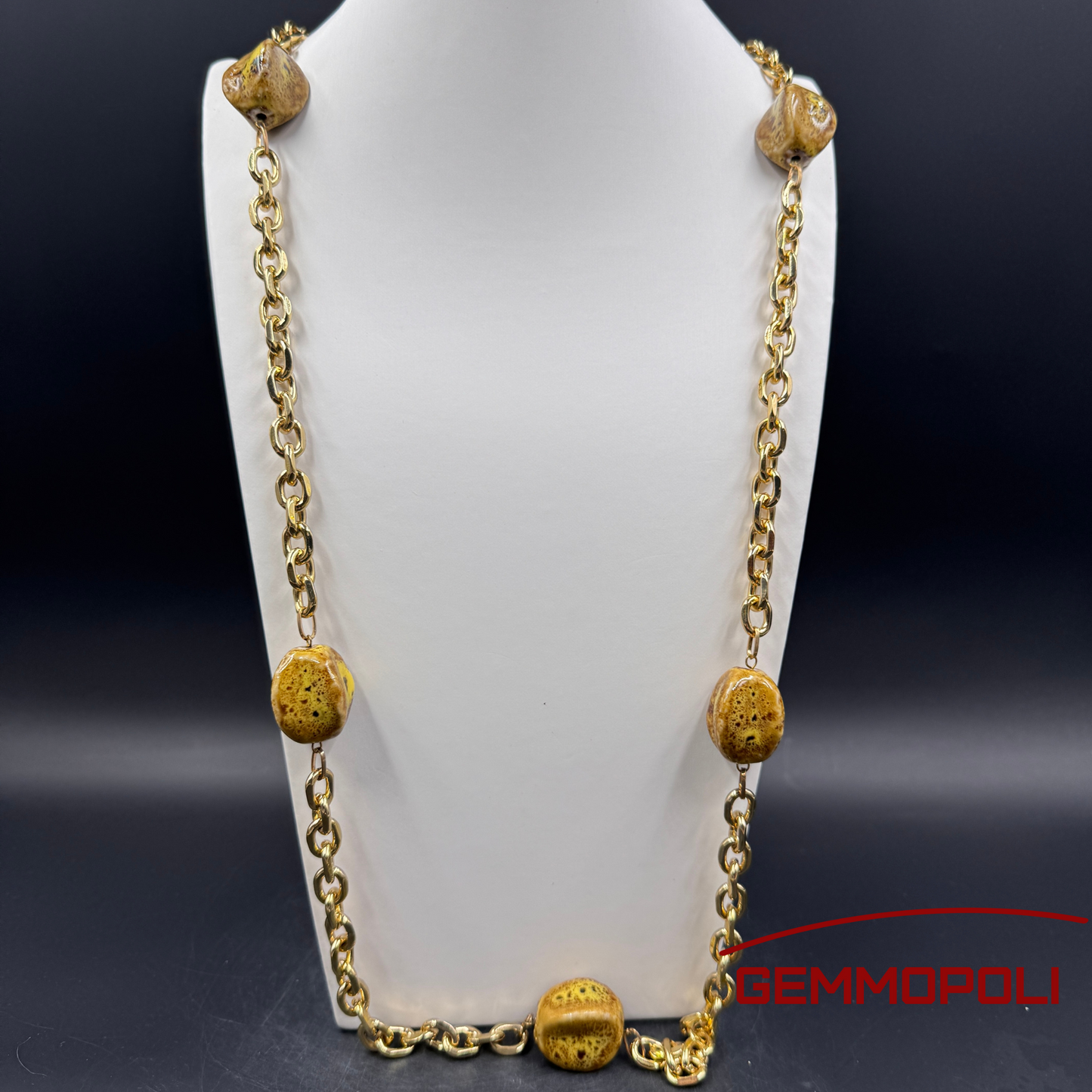Gioiello Gemmopoli GA0013 con perle in porcellana gialla e catena oro