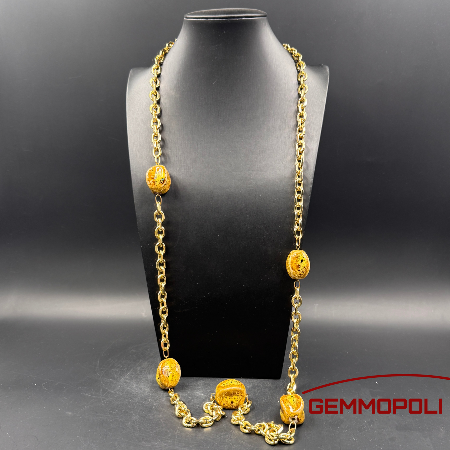 Collana lunga Chanel style con sfere in porcellana gialla e marrone – Gemmopoli