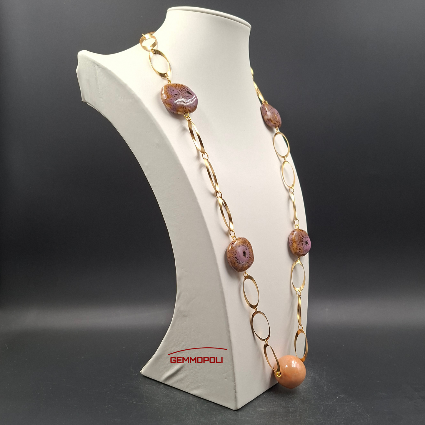 Collana elegante in porcellana rosa lucido e catena dorata – Gioielli Gemmopoli