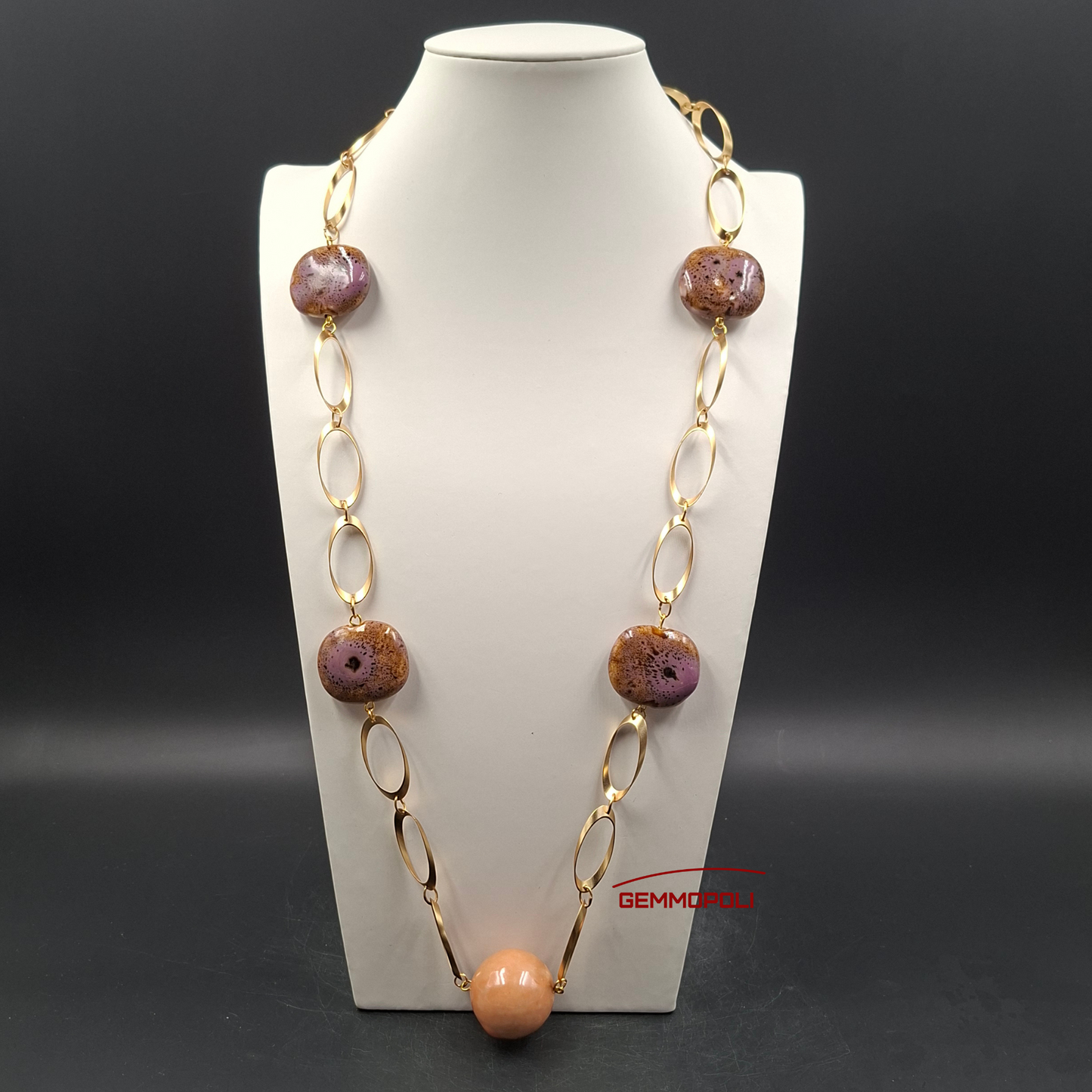 Collana tipo Chanel in porcellana rosa lucido e catena dorata – Gemmopoli GA0015