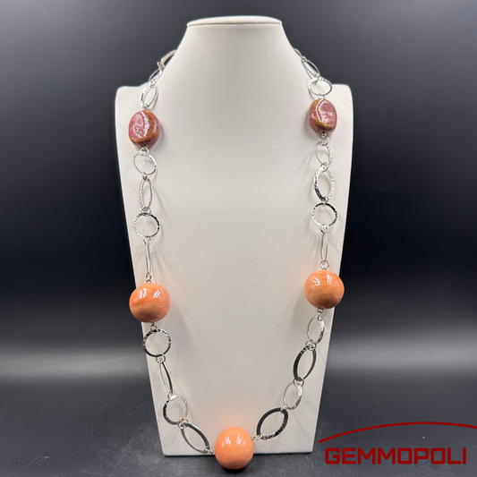 Collana tipo Chanel in porcellana rosa con catena argentata – Gemmopoli GA0016