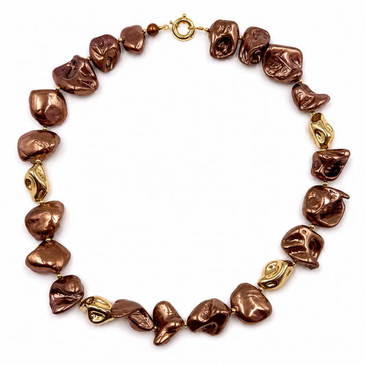 Collana Gemmopoli GA0018 Madreperla Ricostruita Barocca Marrone Oro