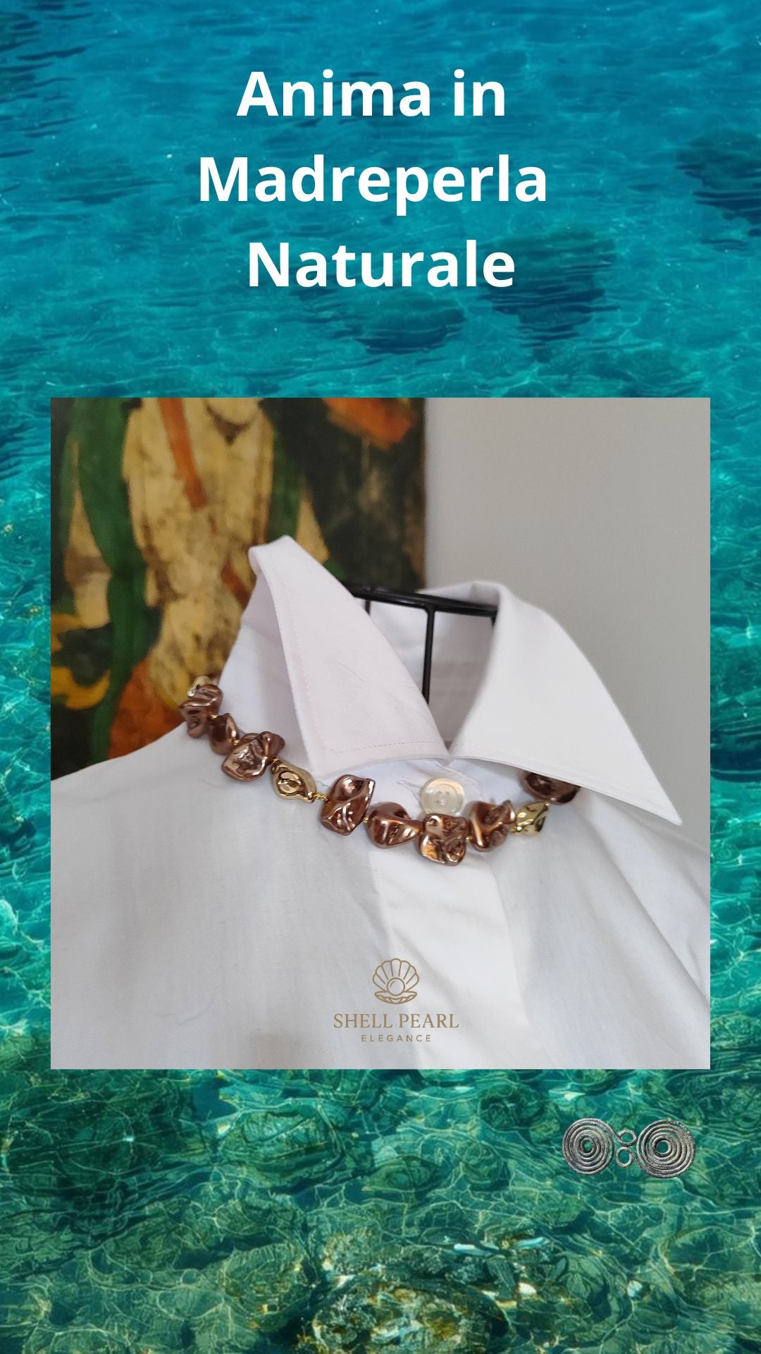 Collana perle di conchiglia barocche marroni e oro GA0018 verticale per Tik Tok