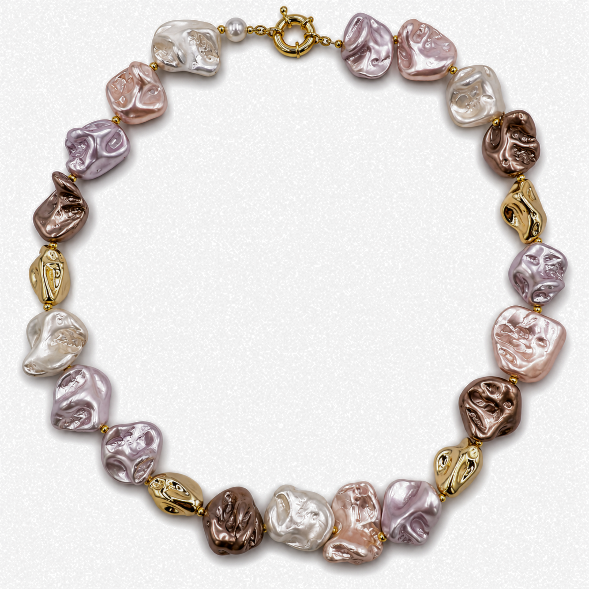Collana Gemmopoli GA0021 Madreperla Ricostruita Barocca Bianco Rosa Marrone Oro 