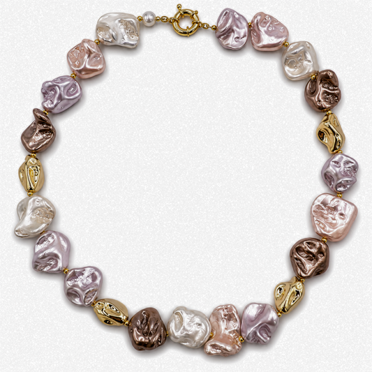 Collana Gemmopoli GA0021 Madreperla Ricostruita Barocca Bianco Rosa Marrone Oro 