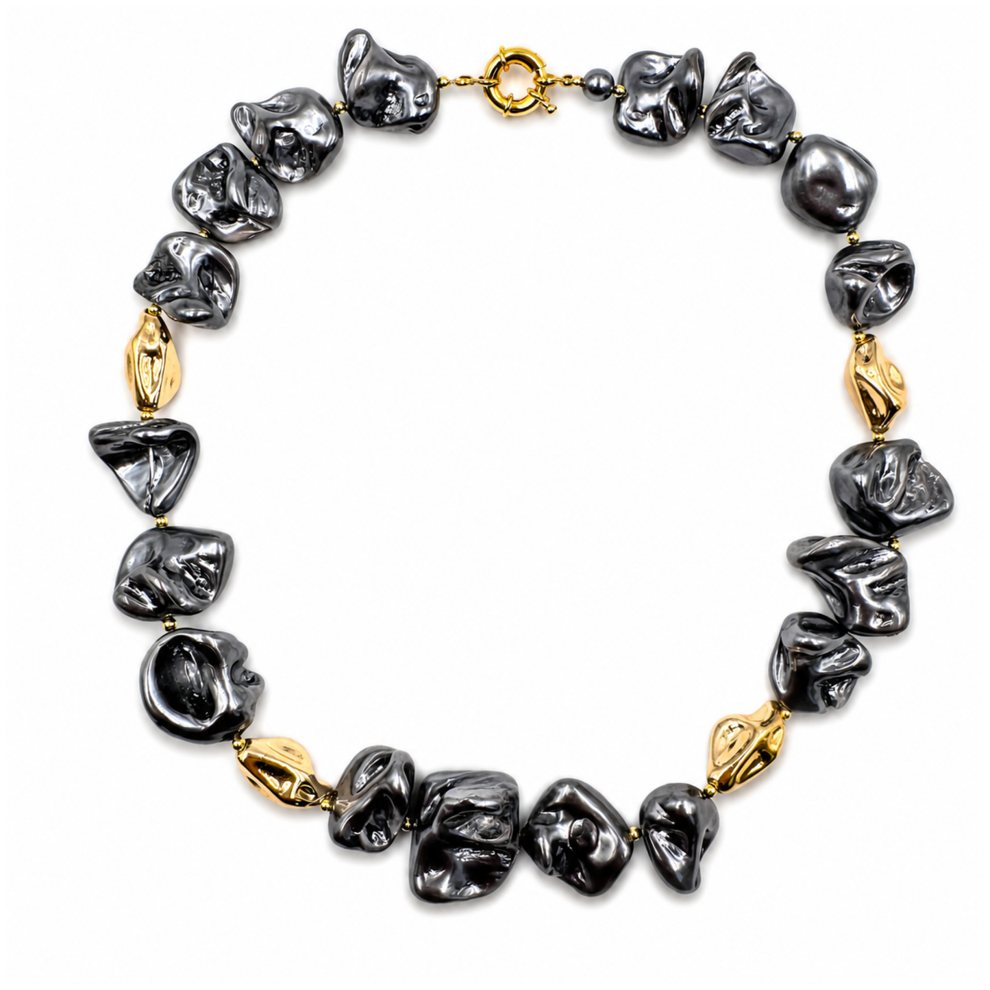 Collana Gemmopoli GA0022 Madreperla Ricostruita Barocca Antracite Oro Argento 