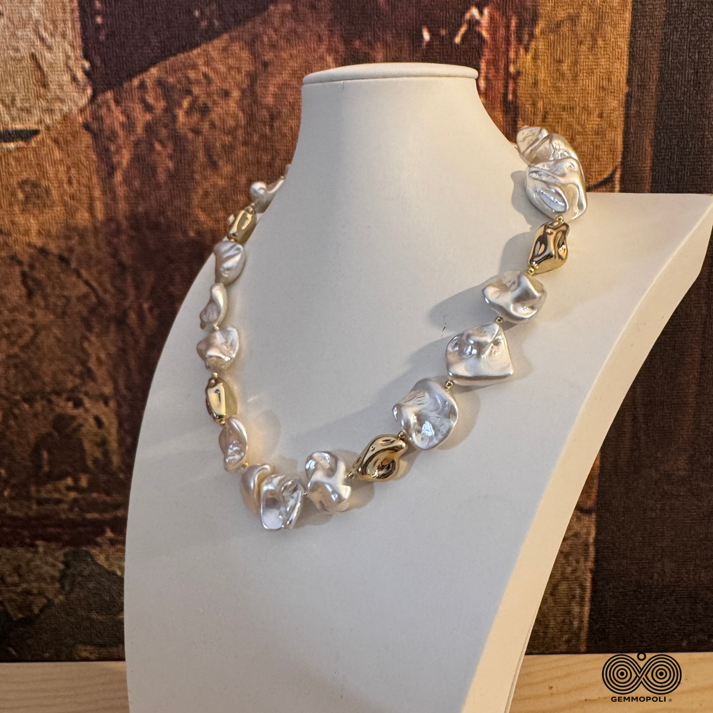 Collana Madreperla Barocca Bianco Perla Oro Rosa GA0024 Gemmopoli