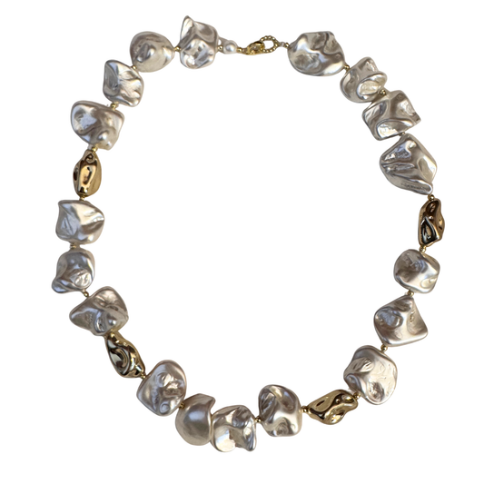 Collana perle di conchiglia barocche rosa delicato e oro GA0025.