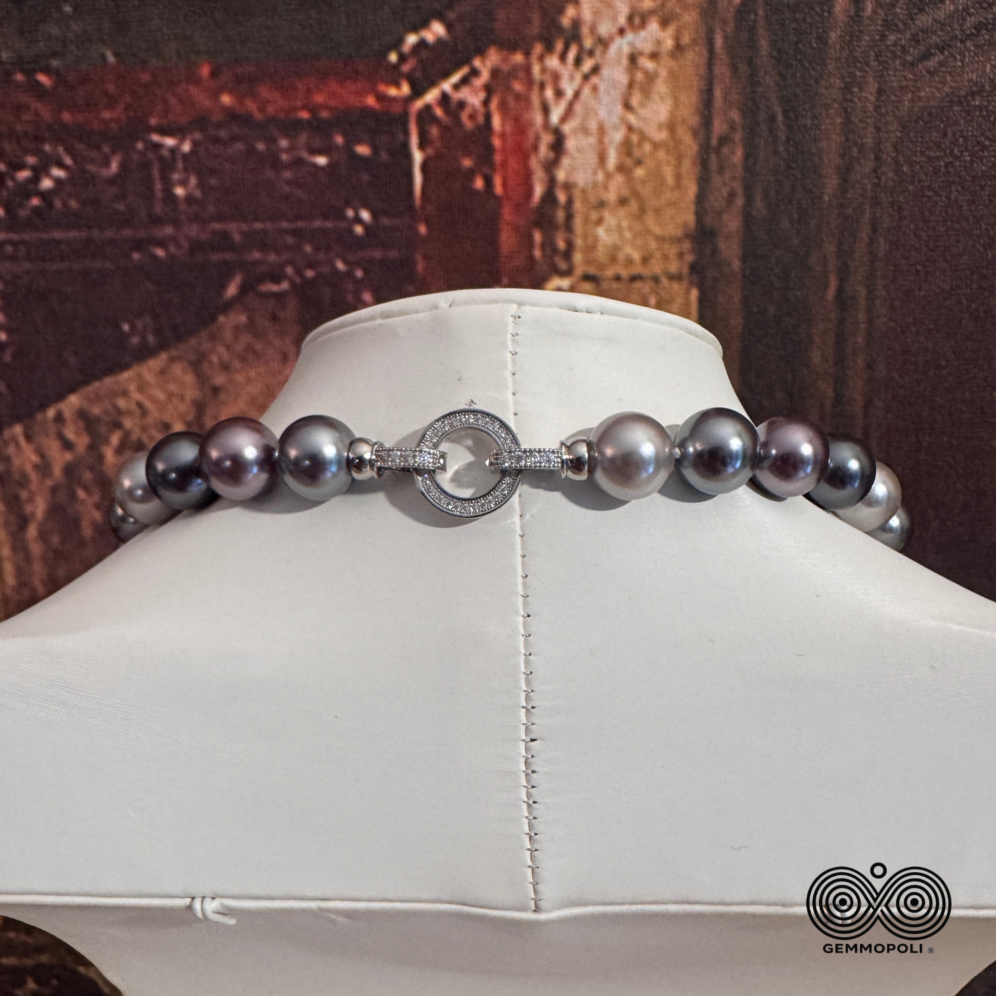 Dettaglio Chiusura Collana  Perle Tonde Madreperla 12 mm Grigio Perla Antracite Argento 