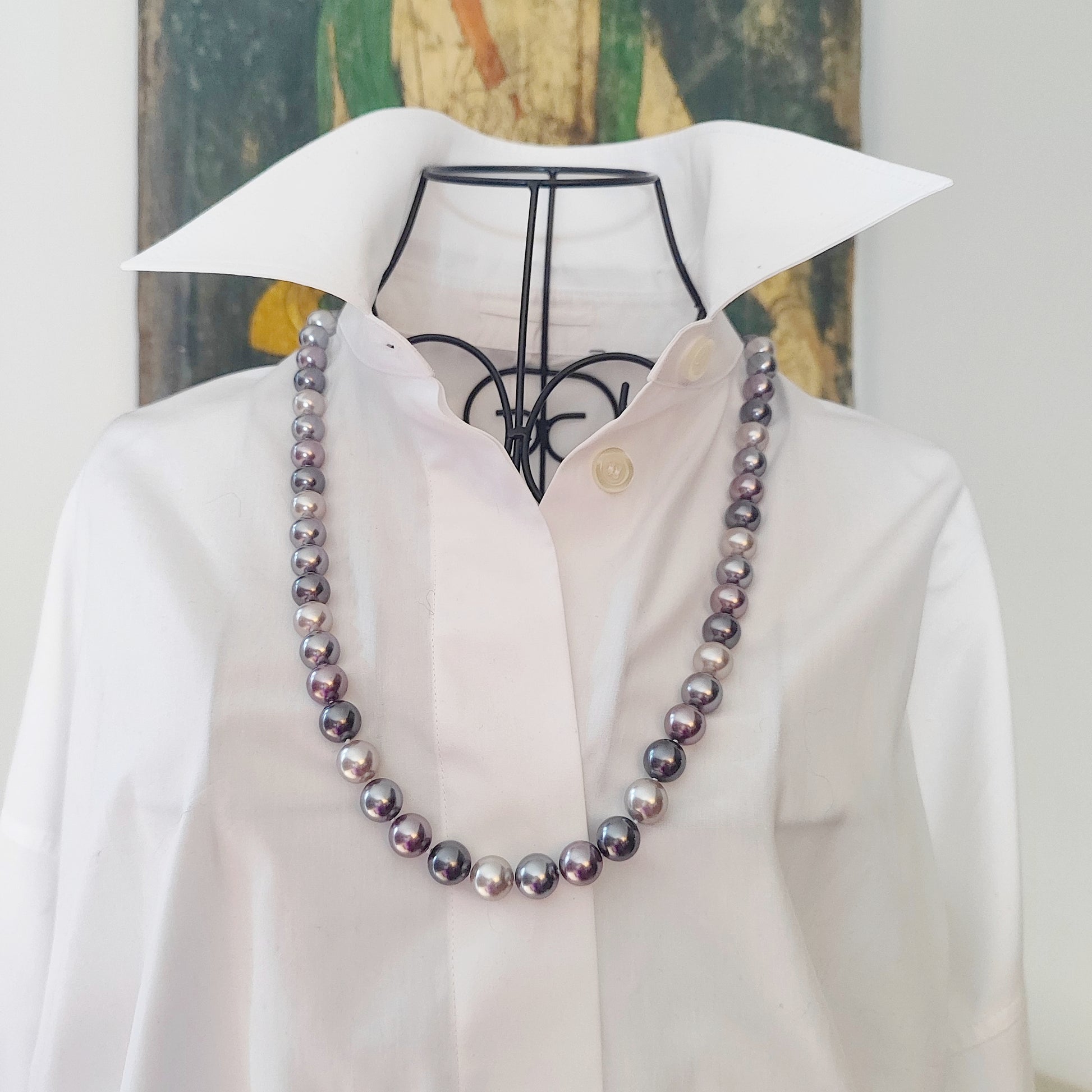 Collana Shell Pearl Elegance GA0026 con perle tonde grigie da 12 mm. 