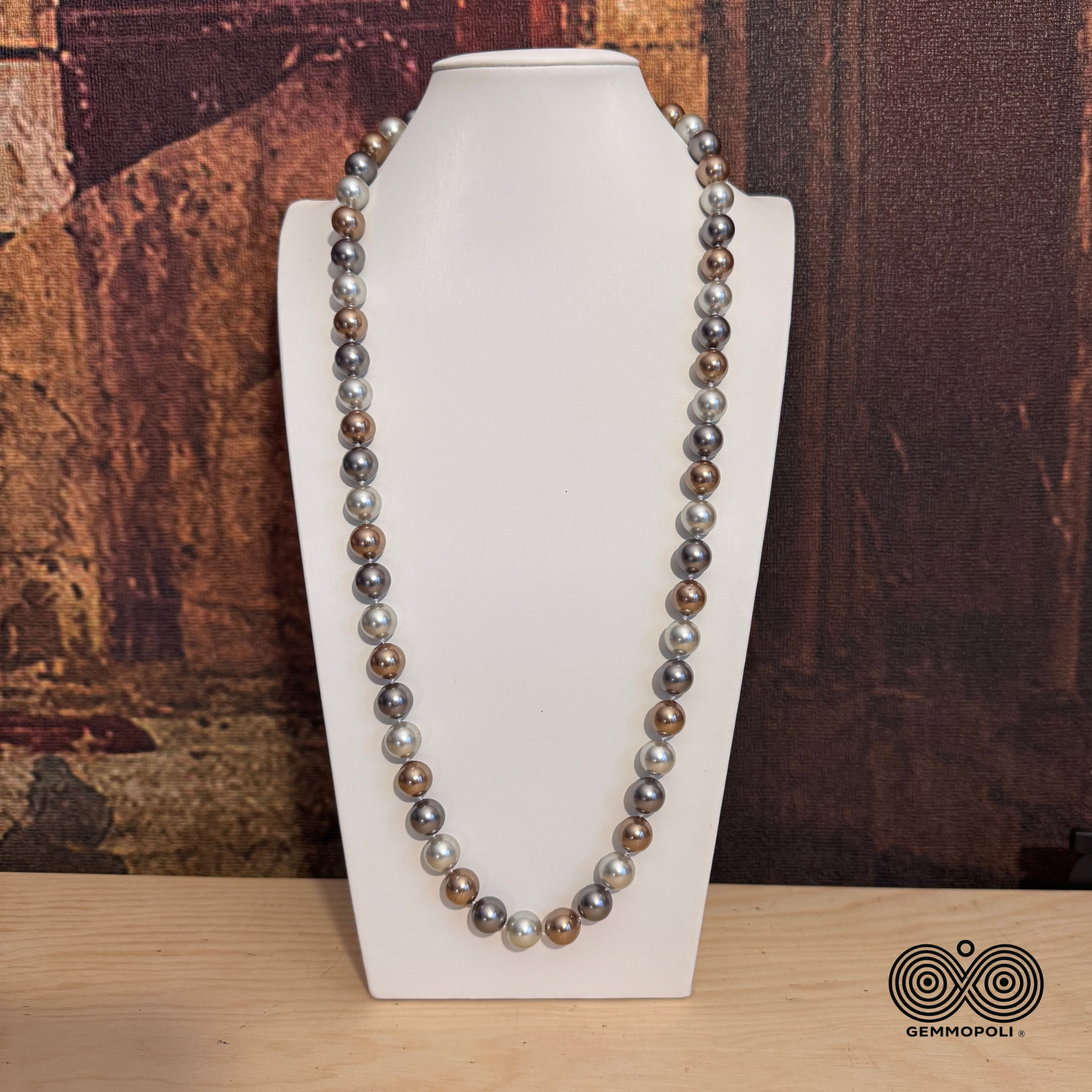 Collana Elegance 75 cm in Madreperla Ricostruita Bianco Perla Argento Grigio 