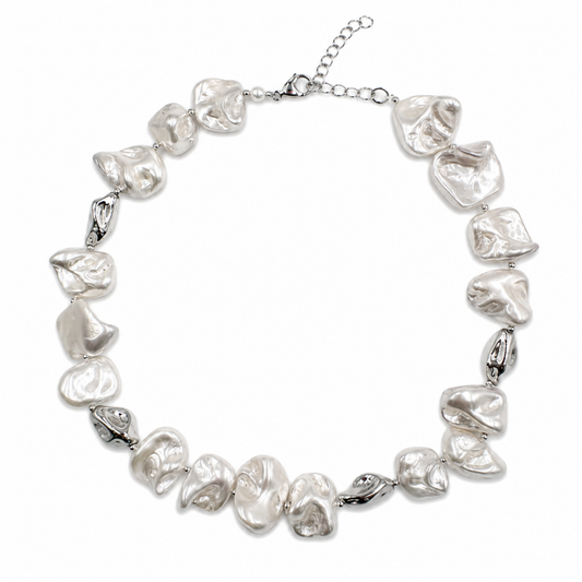 Collana Gemmopoli GA0030 Madreperla Ricostruita Barocca Bianco Perla Argento 