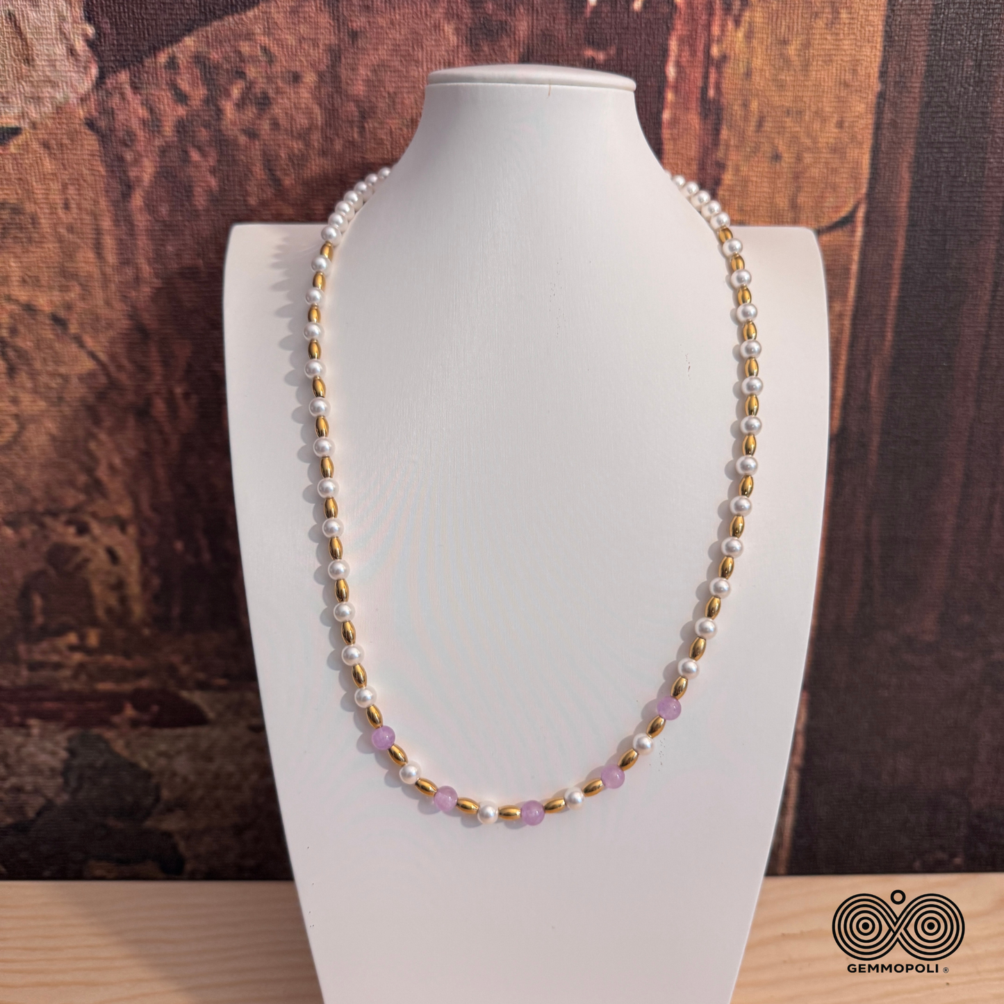 Collana donna Madreperla Bianca 6 mm e Ametista Lavanda 